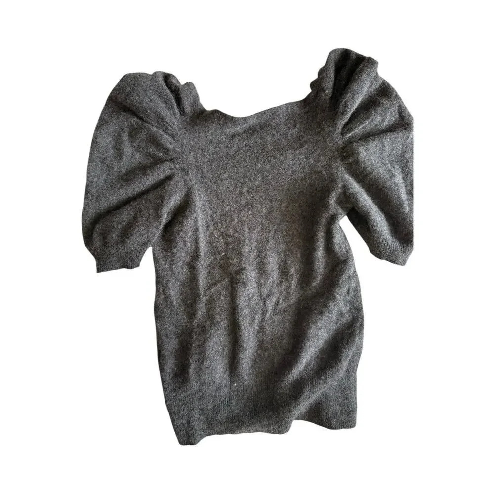 Frame Frankie Ruched Mélange Cashmere Sweater Grey Small Crew